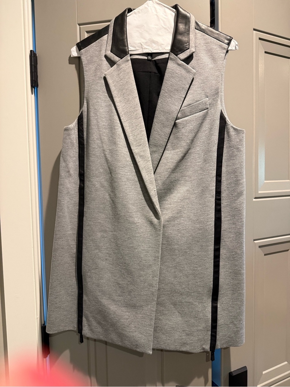 Robert Rodriguez Grey Sleeveless Blazer Vest with Black Leather Trim